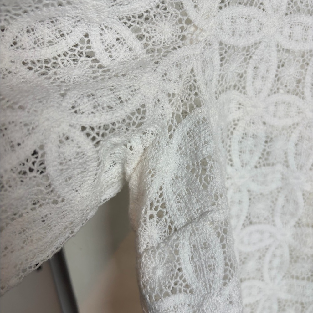 Sezane Chlo White Lace Crochet Button-Down Shirt - Picture 6 of 10